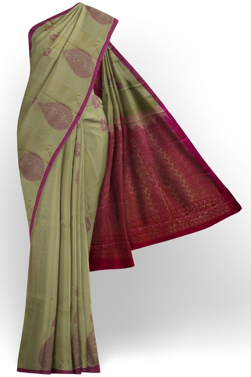 sri kumaran stores soft silk light green saree with purple border 1