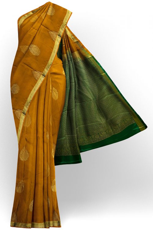 sri kumaran stores soft silk light orange saree with golden border 1