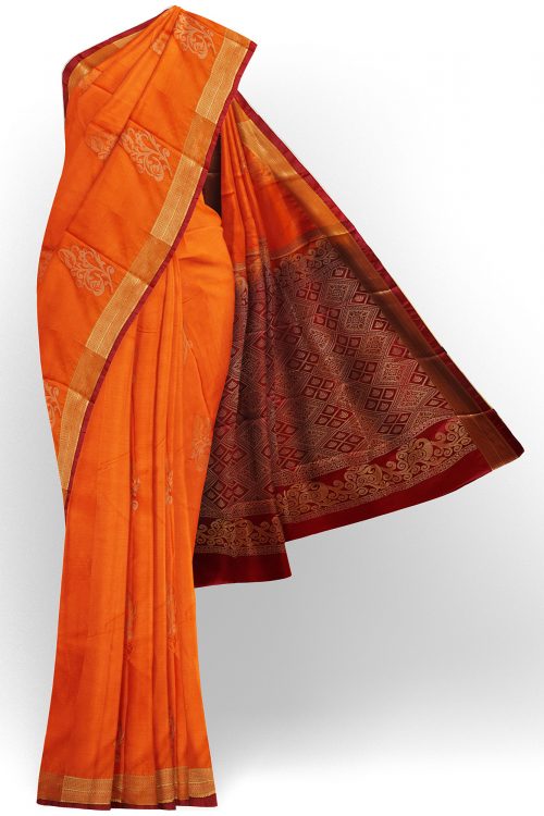sri kumaran stores soft silk orange saree with golden brown border 1