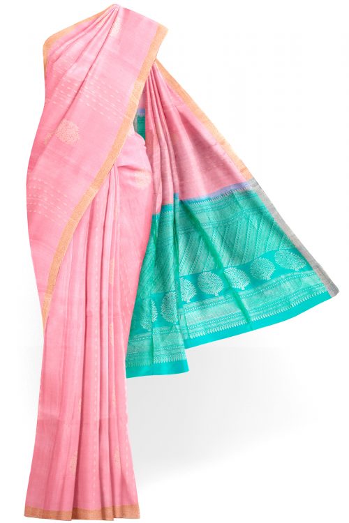 sri kumaran stores soft silk saree baby pink saree with golden border 1