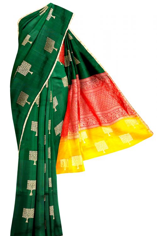 sri kumaran stores soft silk saree dark green saree with golden border 1 1