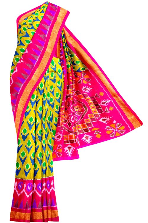 sri kumaran stores soft silk saree mustard yellow saree with golden pink border 1