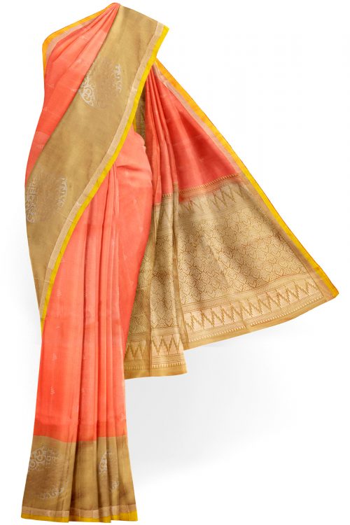 sri kumaran stores soft silk saree orange saree with golden yellow border 1