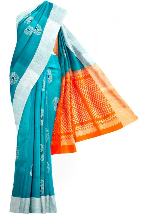 sri kumaran stores soft silk saree sky blue saree with white border 1