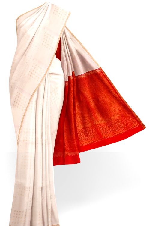 sri kumaran stores soft silk saree white saree with golden border 1