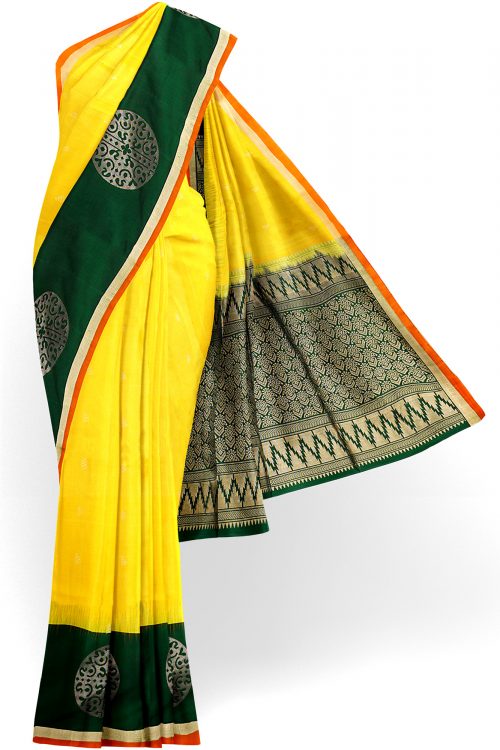 sri kumaran stores soft silk saree yellow saree with golden green border 1