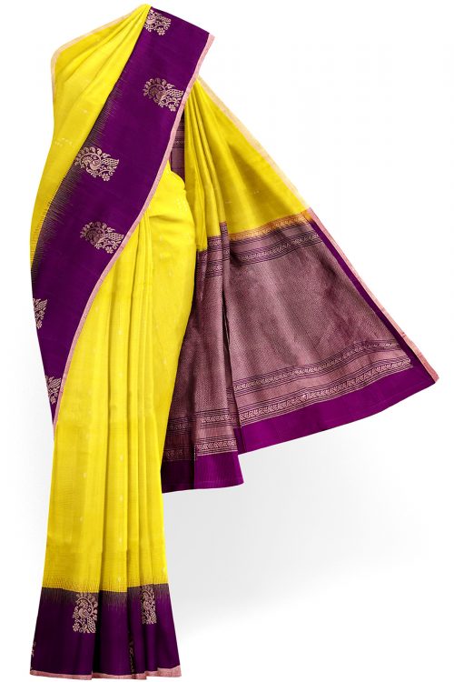 sri kumaran stores soft silk saree yellow saree with purple border 1