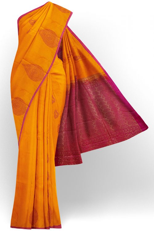 sri kumaran stores soft silk yellow saree with pink border 1