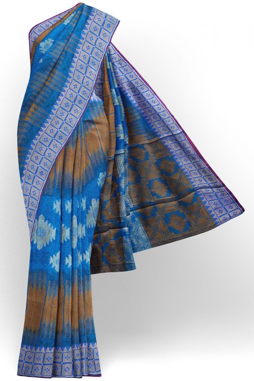 sri kumaran stores tussar silk blue saree with white border 1