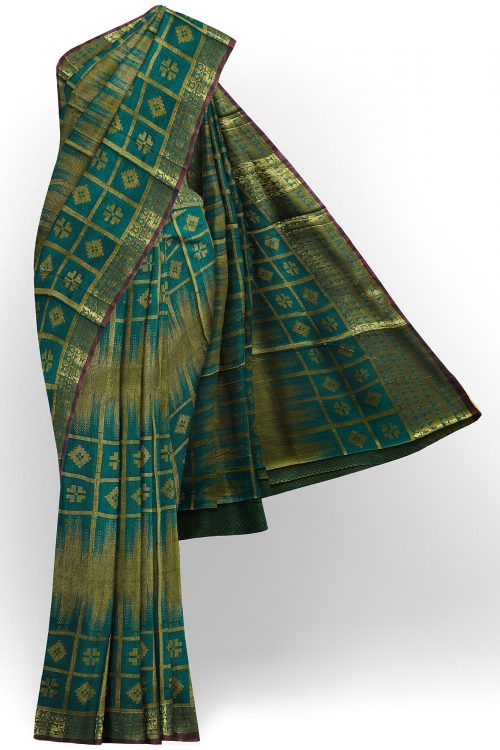 sri kumaran stores tussar silk green saree with golden colour border 1