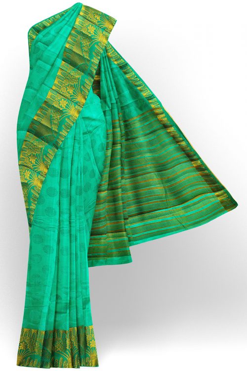sri kumaran stores tussar silk mint green saree with golden border 1