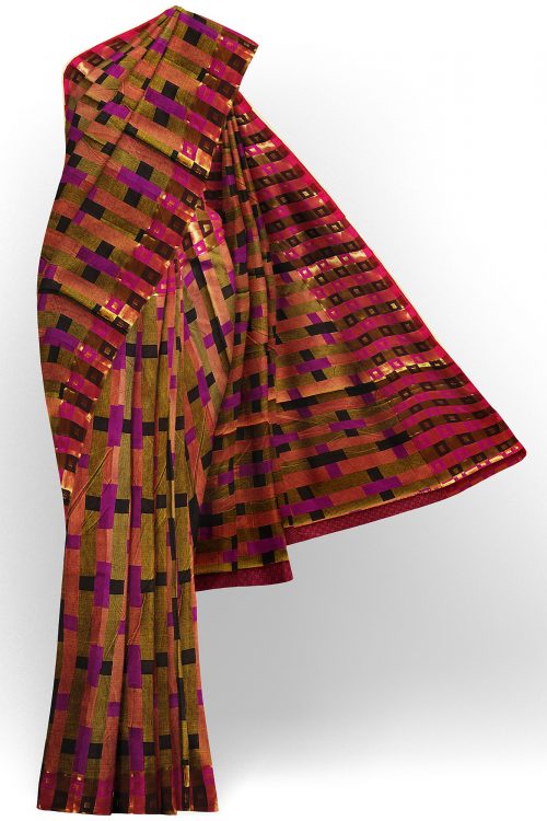 sri kumaran stores tussar silk multi colour saree with golden colour border 1