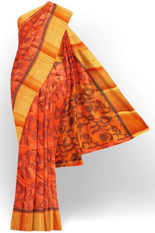 sri kumaran stores tussar silk orange saree with golden colour border 1