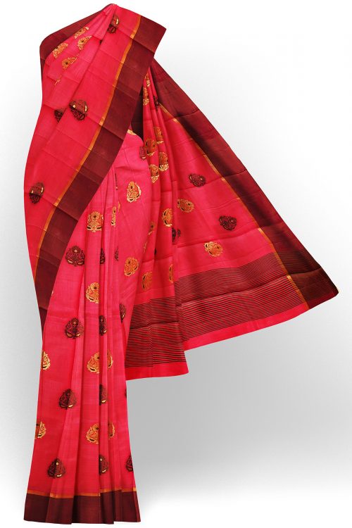 sri kumaran stores tussar silk pink saree with brown border 1