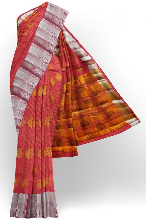 sri kumaran stores tussar silk pink saree with silver border 1