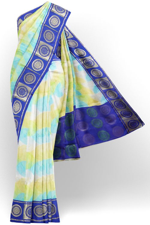 sri kumaran stores tussar silk white saree with blue border 1 1